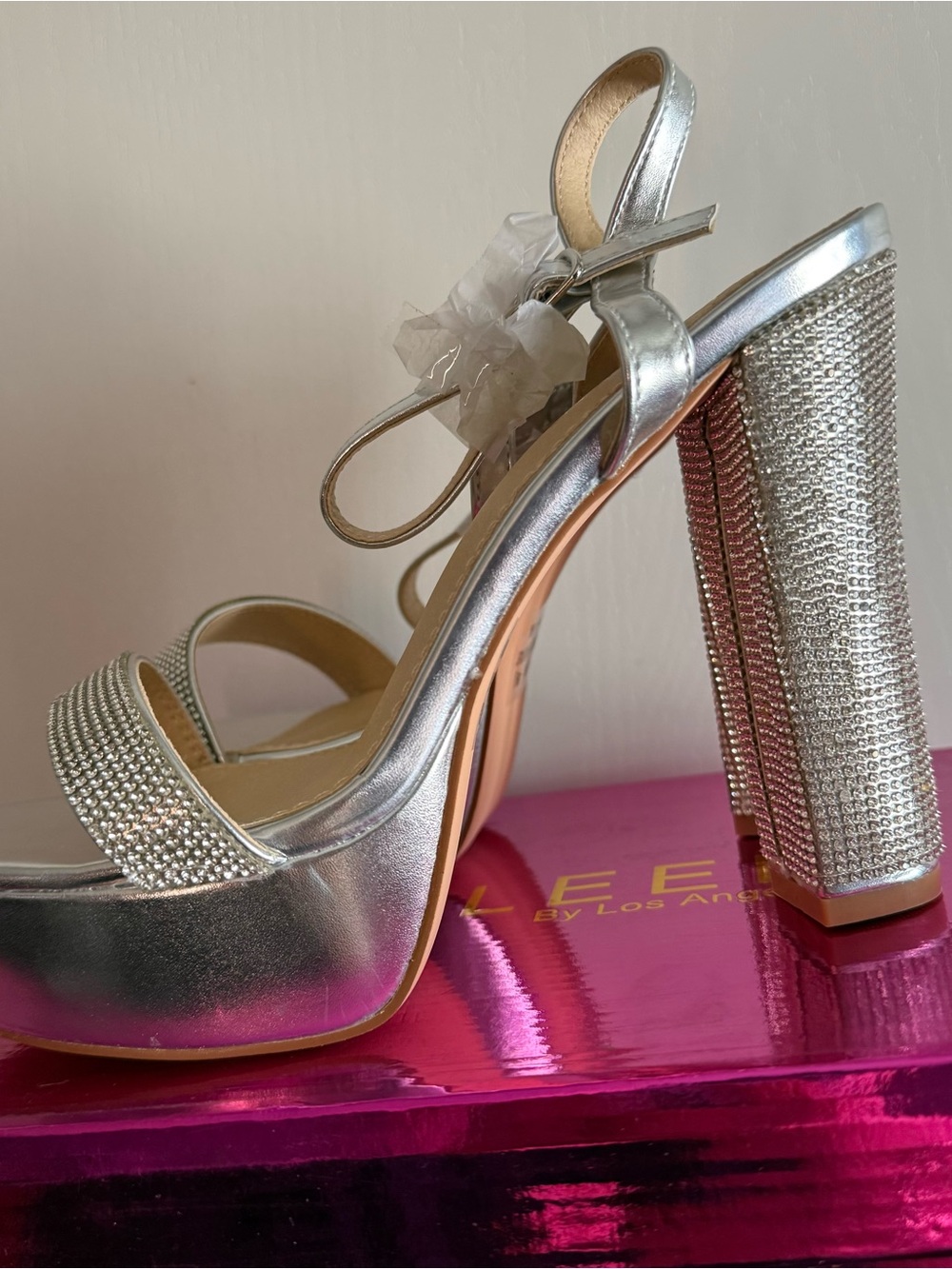 Silver Rhinestone Platform Block Heel Size 8.5 - Picture 4 of 7